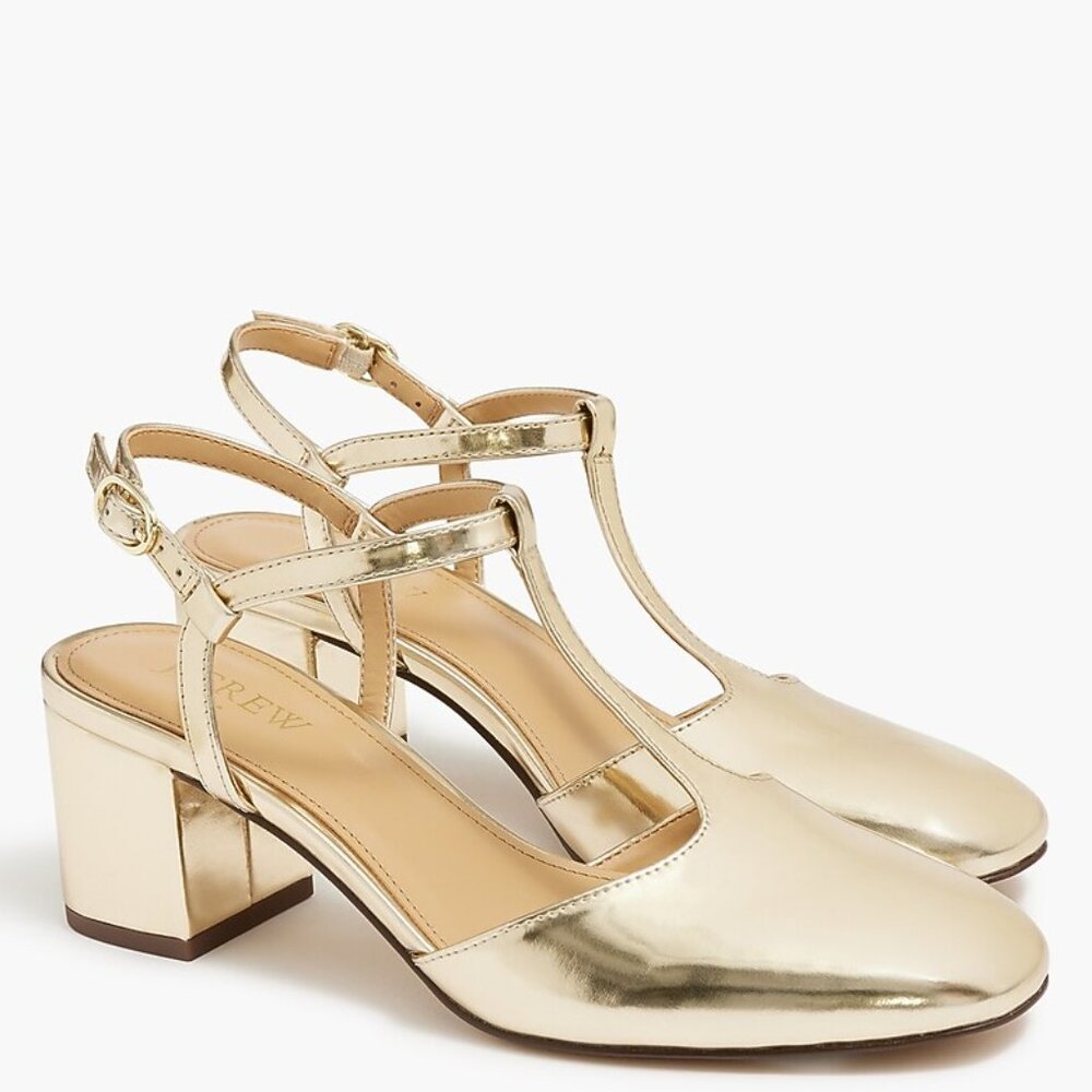J.Crew Gold Y-Strap Heels 6.5